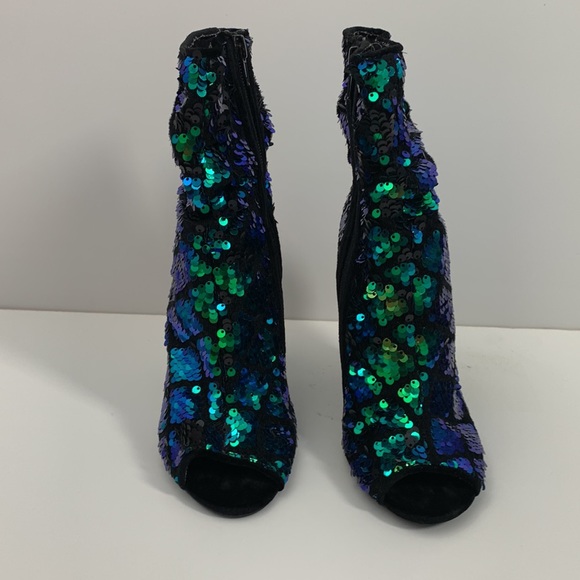 Quips blue green sequin ankle boots open toe size 5.5 - Picture 2 of 5